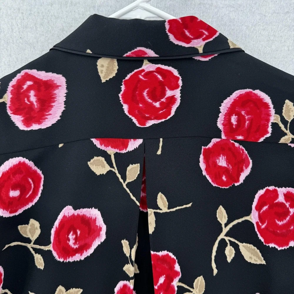 Kate Spade Jacket Womens XS Black Red Floral Rose Gold Button‎ Blazer Dressy